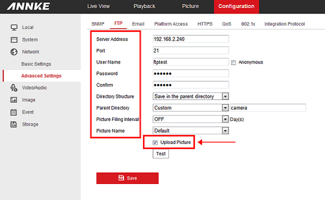 ftp setting ip camera